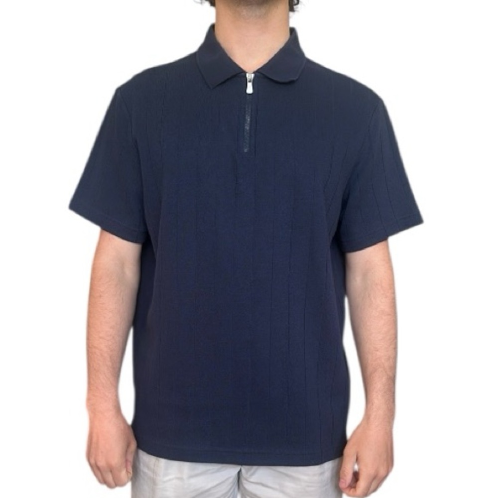 Christian Lacroix Navy Blue Men's Polo Shirt Zip Closure Size L